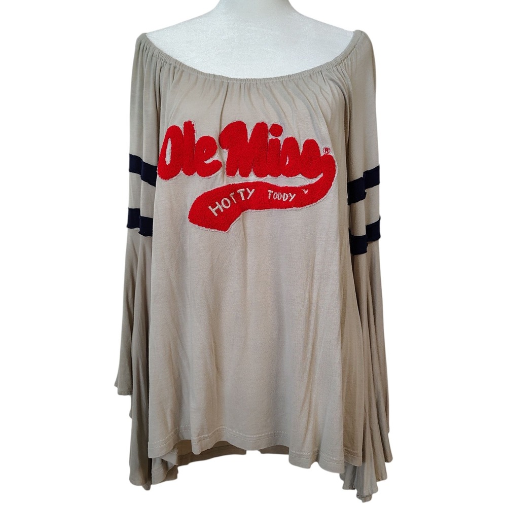 Judith March Top Large Ole Miss‎ Hotty Toddy Bell Sleeve Off Shoulder University